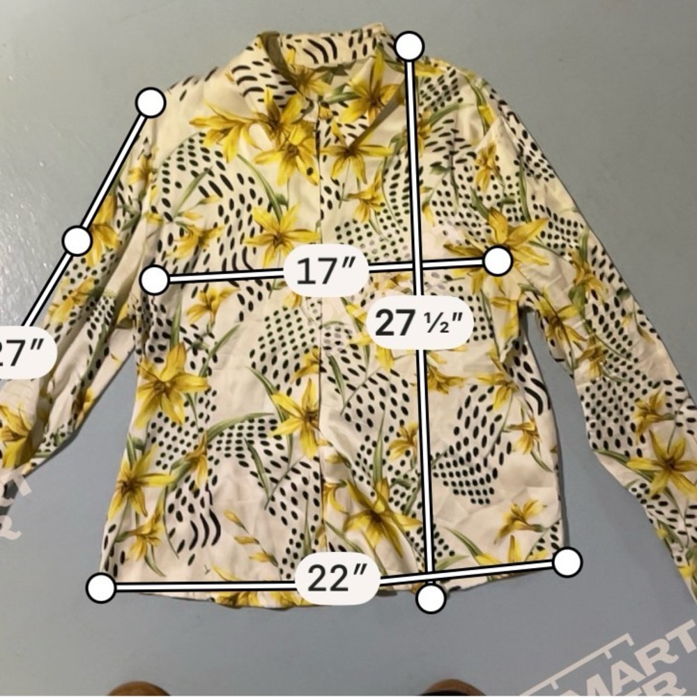 St. John Cream Blouse with Yellow Floral & Black Dot Accents